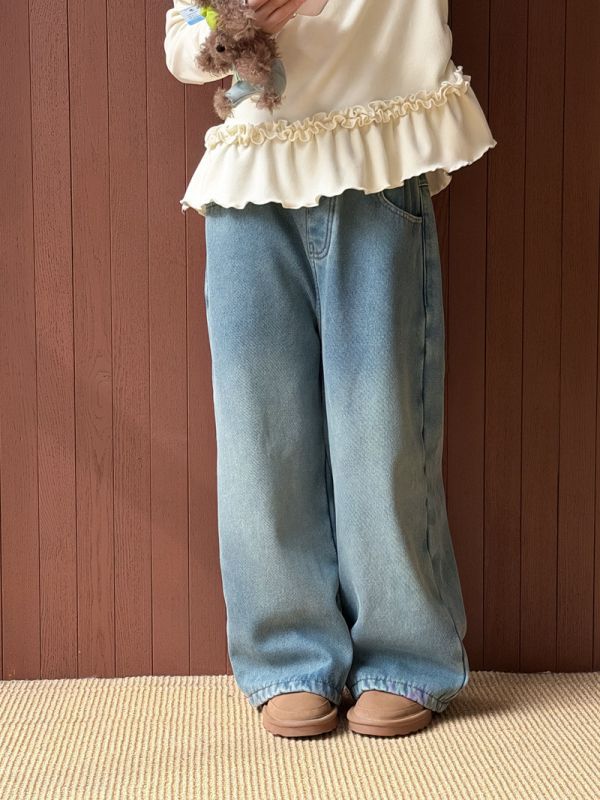 05113012｜CTONG秋冬〃加絨直筒牛仔褲｜120-160 女童牛仔褲
闊腿褲童裝
寬鬆直筒褲
鬆緊腰童褲
顯瘦童褲
時尚童裝
120-160童裝
兒童長褲
校園穿搭