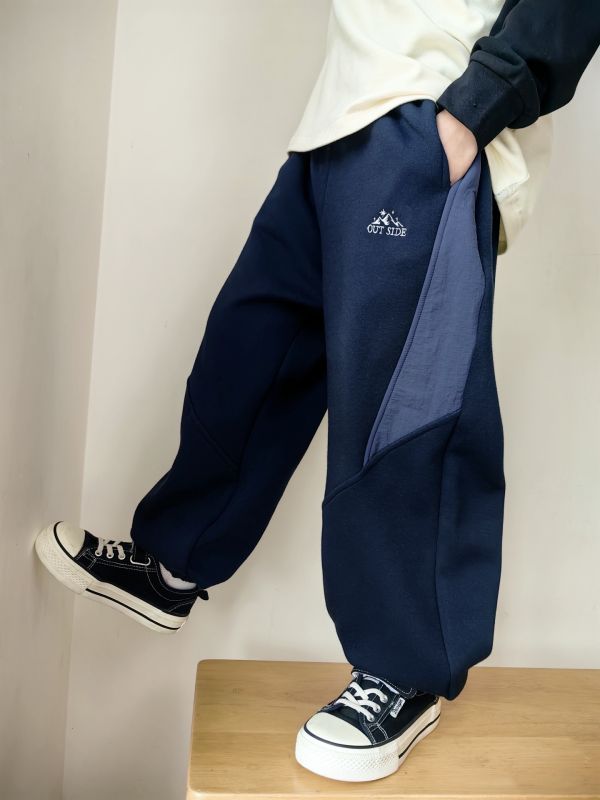 05112705｜CF冬〃CK116小山標拼接加絨運動褲｜120-175 不倒絨、拼接衛褲、加絨長褲、保暖褲、冬季運動褲、兒童衛褲、寬鬆褲