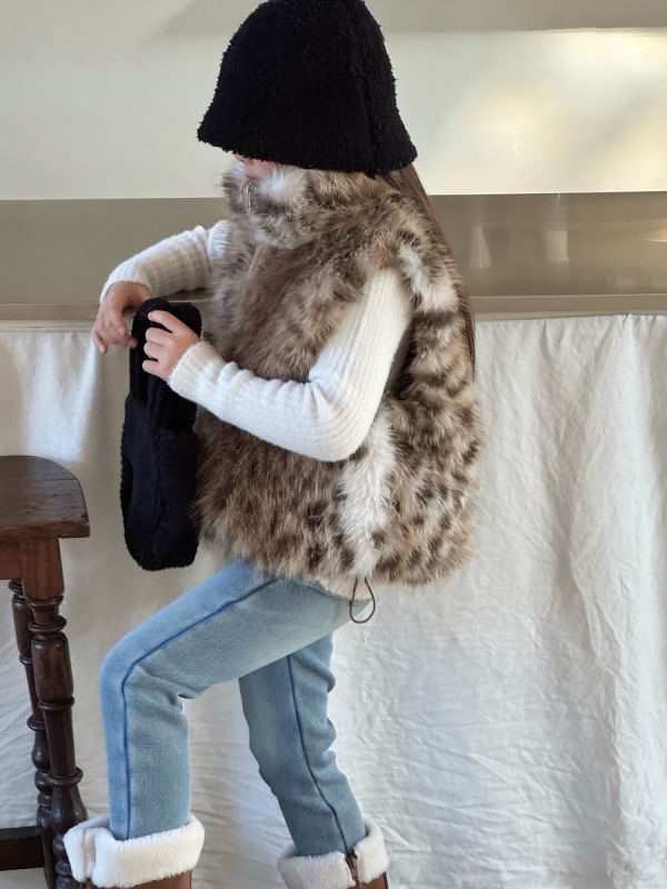 05120402｜小瑜家秋冬〃豹紋仿皮草背心｜90-150 女童背心, 豹紋童裝, 毛毛背心, 仿毛背心, 拉鍊背心, 秋冬童裝, 保暖背心, 日系童裝, 可愛童裝, 女童外搭