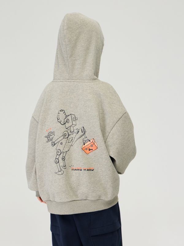 05110402┃TFYU秋冬〃機器人印花加絨連帽T┃100-170 童裝帽T, 厚刷毛上衣, 保暖連帽, 男童帽T, 女童帽T, 加厚帽T, 韓系童裝, 寬鬆帽T, 機器人圖案, 秋冬童裝