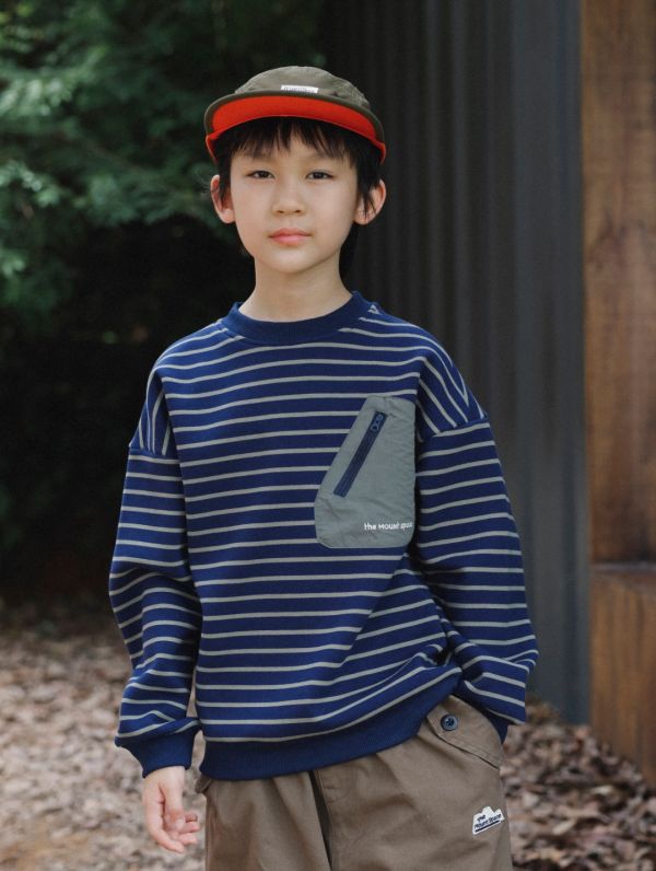 05121209｜猿寶秋冬〃8082三色條紋加絨拉鍊口袋T｜110-170 中大童上衣, 童裝刷毛上衣, 條紋童裝, 戶外風童裝, 童裝衛衣, 男童秋冬上衣, 女童秋冬上衣, 拼接口袋上衣, 保暖童裝, 童裝登山風