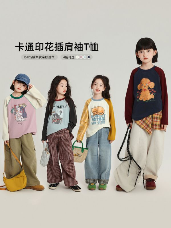 05072814┃BU秋〃T349四色卡通印花插肩袖T┃105-170┃250810結單 