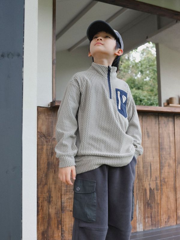 05110711┃猿寶家秋冬〃8076山系撞色口袋立領半拉鍊加絨上衣┃110-170 童裝立領上衣、山系口袋上衣、撞色衛衣、秋冬保暖、男童上衣、女童衛衣、韓版童裝、戶外童裝、露營穿搭