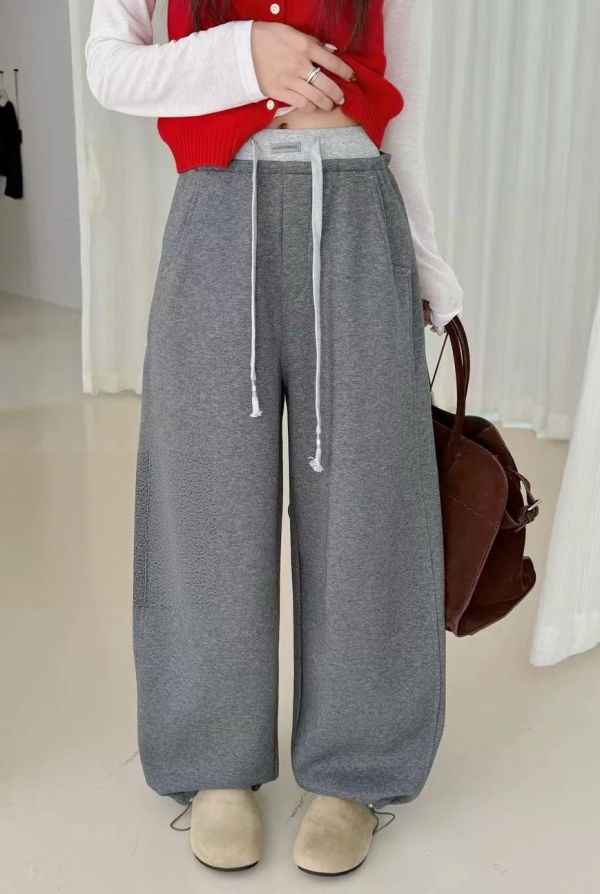 05120707｜秋冬〃26090雲感軟糯溫暖束腳抽繩休閒褲｜F 刷毛棉褲, 運動褲, 束口褲, 休閒長褲, 韓系長褲, 顯瘦褲, 保暖棉褲, 彈性腰褲, 女生褲子