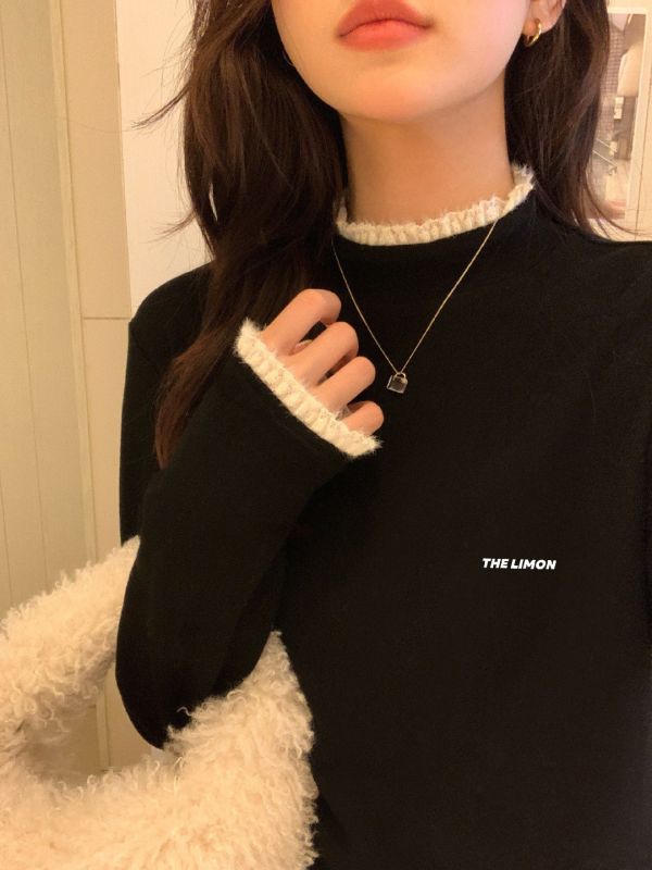 05112203｜LEMON〃9381蕾絲邊加絨高領打底衫｜F 加絨打底衫, 加厚打底, 蕾絲上衣, 氣質內搭, 保暖內搭, 秋冬上衣, 高領打底, 女裝內搭, 四色打底衫, 韓系打底衫, 百搭內搭, 氛圍感穿搭