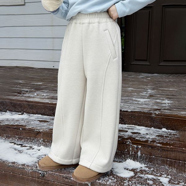 05121607｜小艾秋冬〃K062四色加絨拼接休閒毛呢褲｜90-170 加絨童褲、毛呢拼接褲、冬季保暖童裝、抗風童褲推薦、親膚加厚褲、90cm–170cm童裝、兒童鬆緊褲、冬季童裝褲款、多色童褲、舒適剪裁童褲