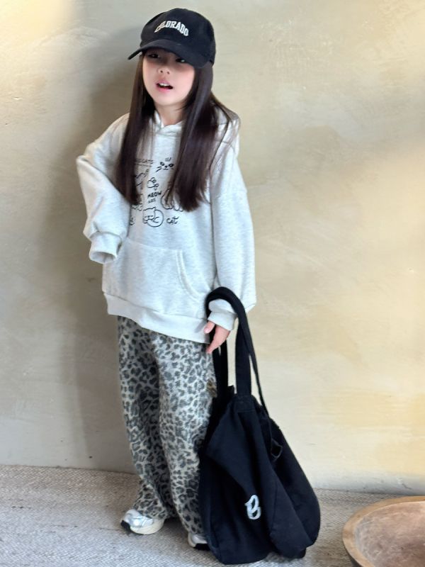 05120401｜小瑜家秋冬〃豹紋加絨休閒褲｜90-150 女童長褲, 豹紋童裝, 寬褲童裝, 鬆緊腰童褲, 秋冬童裝, 休閒童褲, 百搭童裝, 灰豹紋長褲, 女童褲子, 日系童裝