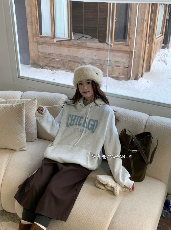 05120706｜秋冬〃2966重工立體字母加絨連帽大學T｜F 刷毛帽T, 連帽衛衣, 韓系帽T, 刺繡衛衣, CHICAGO帽T, 情侶衛衣, 落肩衛衣, 寬鬆帽T, 秋冬上衣