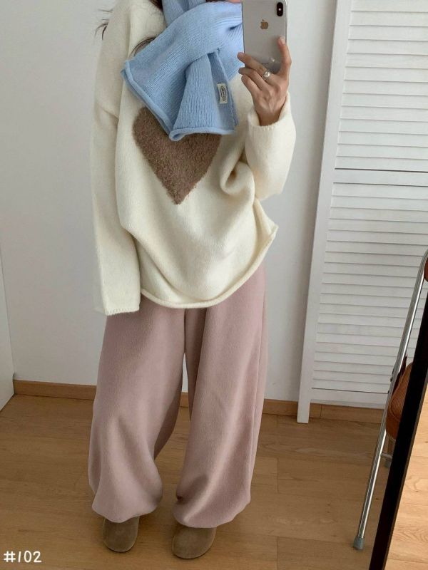 05110609┃秋冬〃102毛絨愛心針織毛衣 愛心毛衣、針織上衣、寬鬆毛衣、慵懶風毛線衫、韓版針織衫、甜美上衣、秋冬新款、氣質毛衣、柔軟毛衣