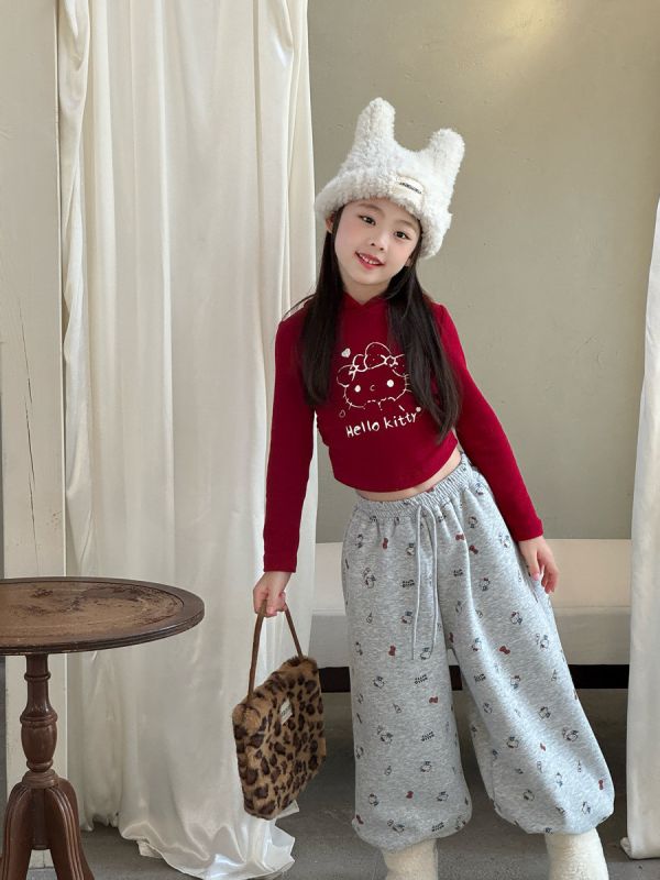 05120501｜小瑜家秋冬〃滿印卡通加絨運動褲｜90-150 女童長褲, KT童裝, 加絨童褲, 刷毛長褲, 印花童褲, 束口褲, 鬆緊腰童褲, 秋冬童裝, 保暖童褲, 休閒童裝