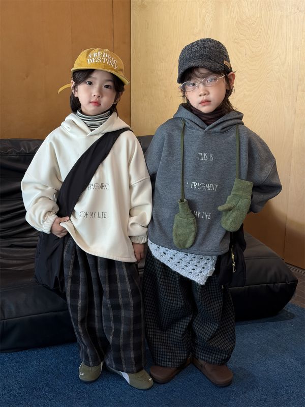 05120601｜HAHA家秋冬〃91679加絨深灰格子褲｜100-160 中大童褲, 格紋童褲, 韓系童裝, 童裝寬褲, 秋冬童褲, 厚款童褲, 鬆緊腰童褲, 小童褲子, 男童褲, 女童褲, 親子穿搭