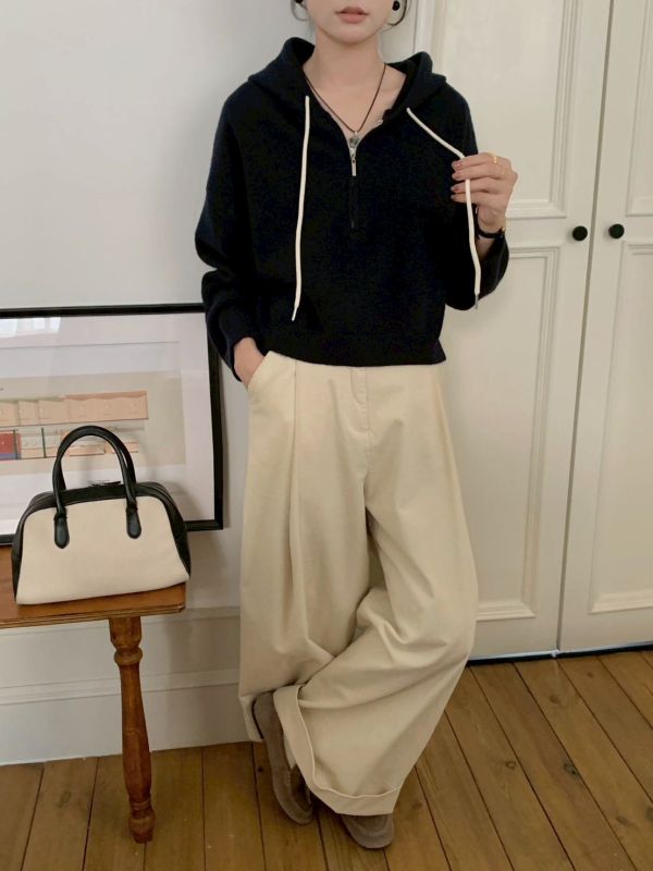 05120708｜秋冬〃506連帽半拉鍊針織上衣｜F 針織帽T, 半開拉鍊上衣, 連帽針織, 韓系上衣, 短版上衣, 顯瘦穿搭, 休閒針織, 女生上衣, 百搭上衣