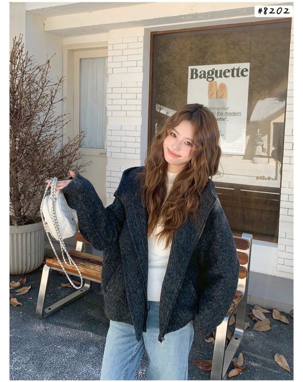 05121303｜秋冬〃8202兩色短版羊毛外套｜F 日系外套, 山系穿搭, 毛呢外套, 連帽外套, 秋冬外套, 寬鬆外套, 文青穿搭, 保暖外套, 灰色外套, 黑色外套