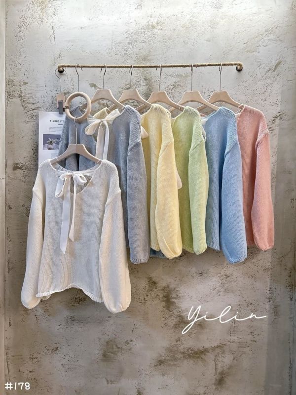 05110702┃秋冬〃178六色後綁帶針織衫 蝴蝶結上衣、針織罩衫、糖果色上衣、薄針織衫、透氣針織、春夏針織上衣、韓版上衣、慵懶風上衣、甜美上衣