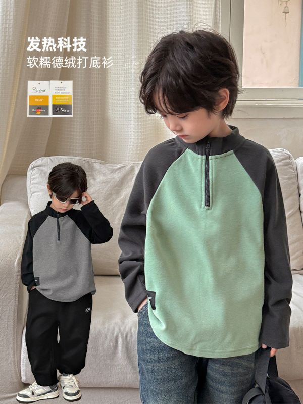 05111116┃HAI家秋冬〃DA21撞色德絨半拉鍊上衣┃110-180 童裝德絨, 發熱上衣, 保暖打底衫, 男童女童T恤, 高領T, 半拉鍊上衣, 大陸製童裝, 秋冬打底衣, 內磨毛長袖, 雙面德絨, 發熱衣, 童裝厚T, 韓系童裝, 暖感上衣, 童裝保暖衣**