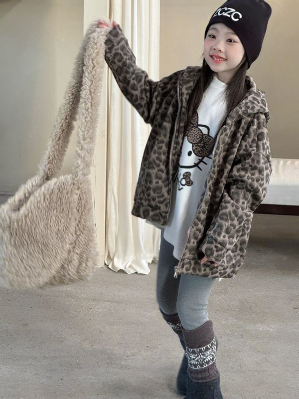 05120305｜小瑜家秋冬〃豹紋加絨連帽外套｜90-150 女童外套, 加絨外套, 豹紋童裝, 連帽外套, 拉鍊外套, 秋冬童裝, 保暖外套, 女童夾克, 童裝外套, 日系童裝