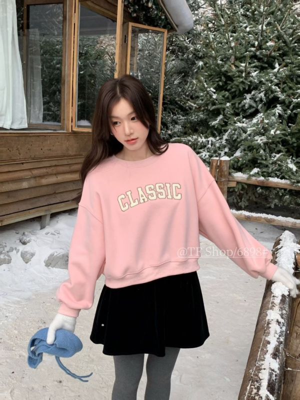 05120603｜秋冬〃6898韓系字母短版加絨大學T｜F 加絨衛衣, 刷毛衛衣,