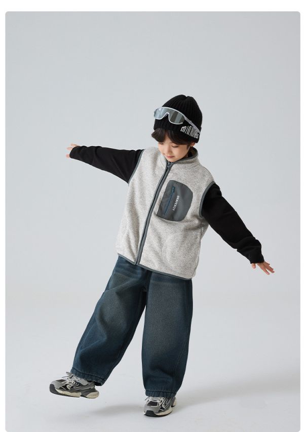 05112212｜HAI秋冬〃DG09兩色抗靜電抓絨背心｜110-170 兒童背心, 男童馬甲, 抓絨背心, 抗靜電背心, 保暖背心, 加厚馬甲, 兒童秋冬外套, 男童穿搭, 灰色背心, 黃色背心, 兒童機能衣