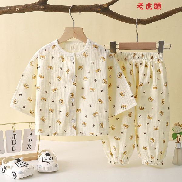 05111001┃秋〃棉紗居家服套裝┃80-140 純棉紗套裝、兒童睡衣、兩用檔睡衣、氣睡衣、春秋寶寶衣、兒童家居服套裝