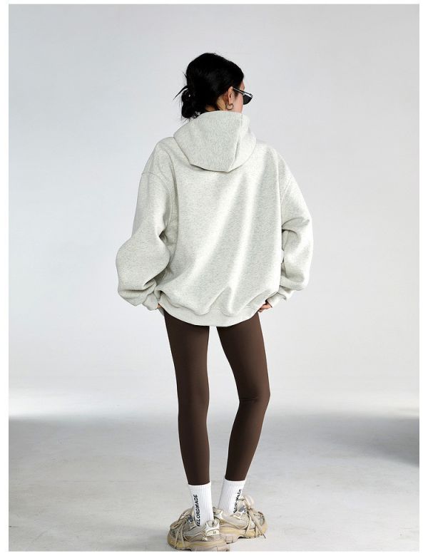 05110801┃秋〃3647兩色復古半拉鍊連帽上衣┃M-L 連帽衛衣、oversize帽T、韓系厚棉上衣、寬鬆帽T、保暖衛衣、半開拉鍊上衣、女裝秋冬、情侶衛衣、黑灰帽T、慵懶風