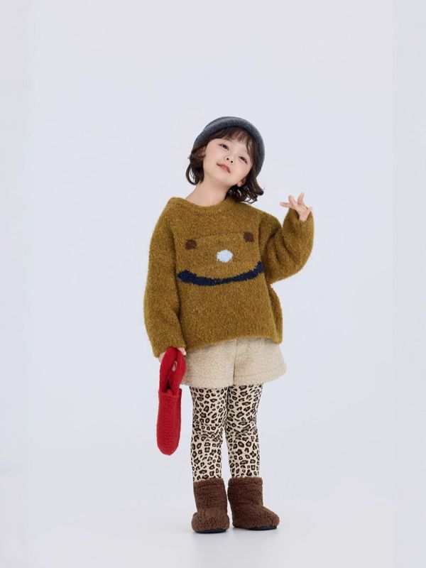 05110507┃右右秋冬〃25772兩色毛毛笑臉毛衣┃90-150 笑臉毛衣、毛毛上衣、童裝針織衫、兒童毛衣、韓版童裝、保暖上衣、秋冬新款、親膚毛呢上衣、可愛童裝、中性毛衣