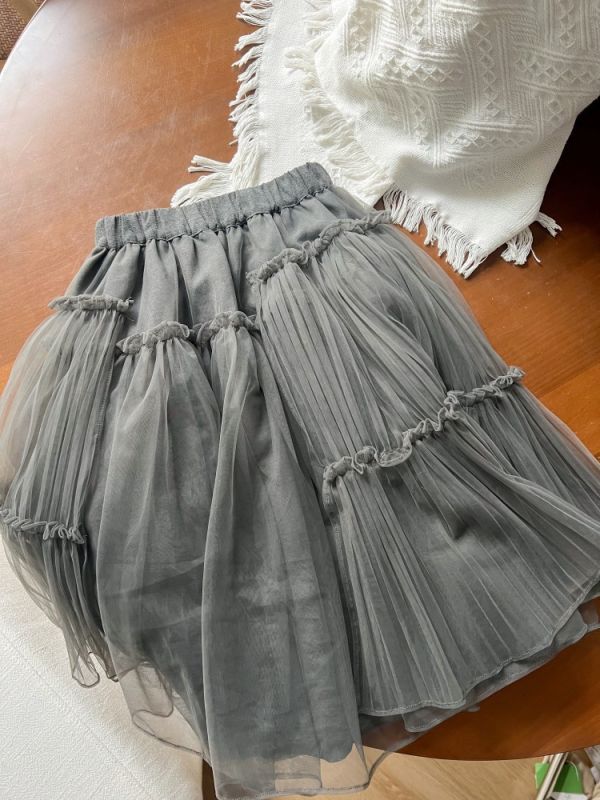 05111611｜小艾家秋冬〃H010灰色中長款網紗裙｜90-170 女童紗裙、公主裙、網紗長裙、多層紗裙、冬季紗裙、加厚保暖裙子、女童長裙、蓬蓬裙、兒童公主裙、灰色紗裙、90–170cm 裙子、女童氣質裙