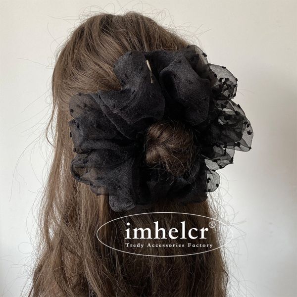 05110404┃秋冬〃兩色黑白網紗髮圈 大腸髮圈, 網紗髮圈, 波點髮圈, 韓系髮圈, 甜美髮飾, 氣質髮圈, 黑白髮圈, 公主風, 小香風, 髮飾配件