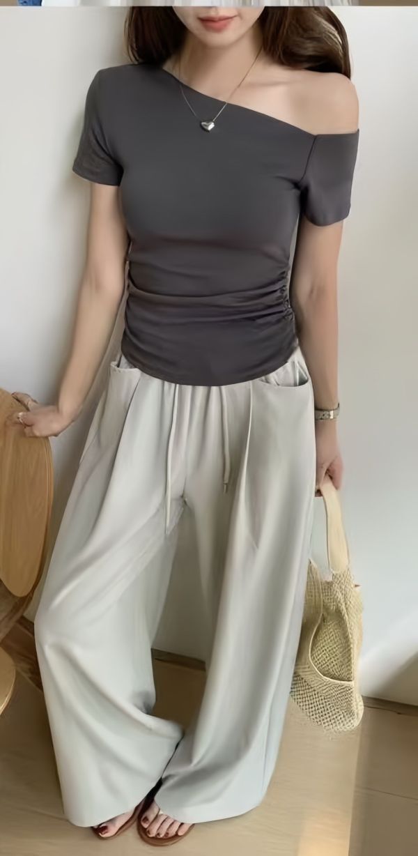 台┃夏〃319六色彈力棉斜肩上衣┃F┃0425結單 