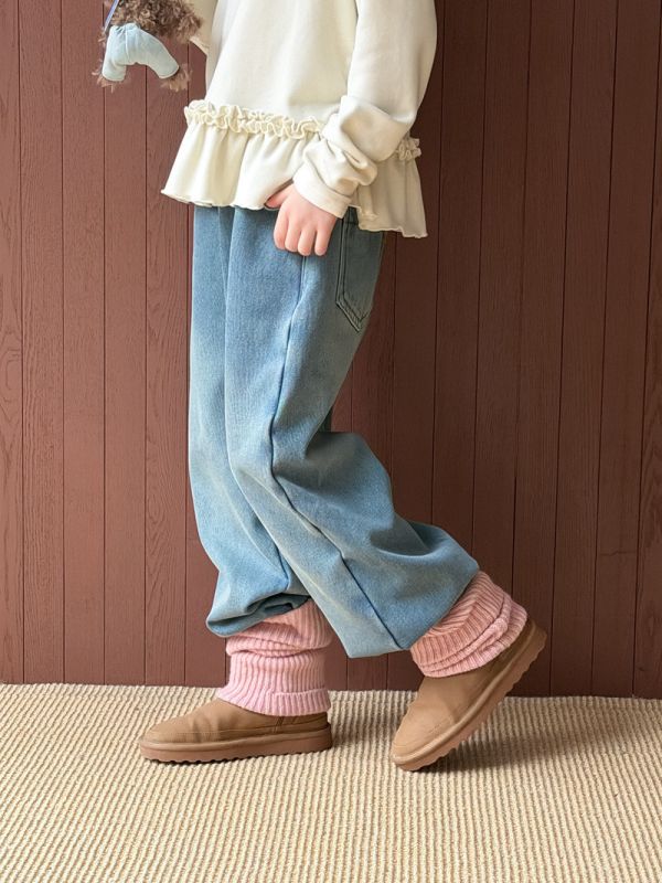 05113012｜CTONG秋冬〃加絨直筒牛仔褲｜120-160 女童牛仔褲
闊腿褲童裝
寬鬆直筒褲
鬆緊腰童褲
顯瘦童褲
時尚童裝
120-160童裝
兒童長褲
校園穿搭