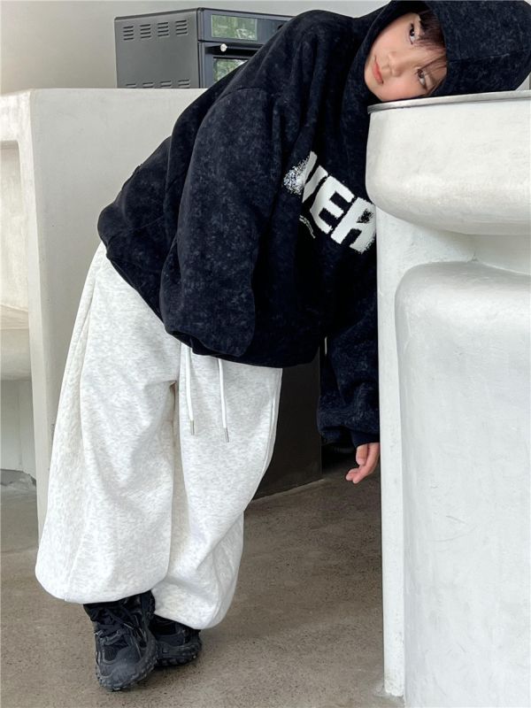 05110204┃SN〃6955兩色加絨運動褲┃100-160 加厚長褲, 刷毛束口褲, 秋冬保暖褲, 彈性棉褲, 寬鬆版型, 束口設計, 居家休閒褲, 不勒腿褲, 棉質長褲, 男童女童長褲