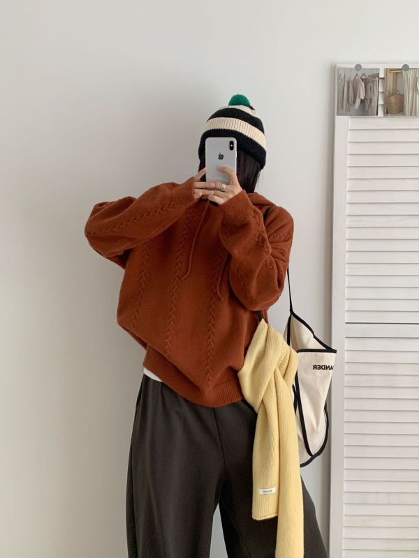 05112807｜秋冬〃532細麻花紋連帽寬鬆保暖毛衣｜F 連帽毛衣、辮子織毛衣、針織上衣、保暖毛衣、寬鬆毛衣、秋冬上衣、532款