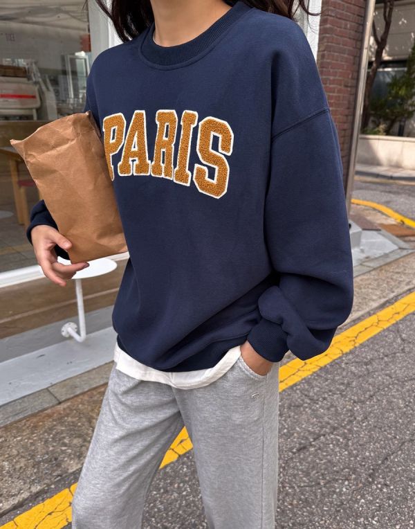 05112208｜秋冬〃9188PARIS立體繡字T｜F 大學T, 字母上衣, 毛巾刺繡T, 寬鬆衛衣, 秋冬上衣, PARIS 上衣, 五色上衣, 韓系大學T, 情侶大學T, 棉質上衣, 紫色大學T, 灰色衛衣