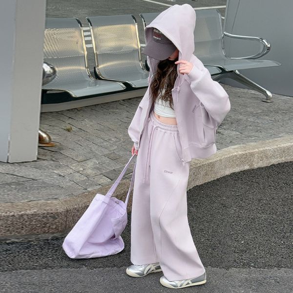 05121503｜HB春秋〃兩色連帽外套套裝｜120-170 少女套裝, 中大童套裝, 春季套裝, 休閒套裝, 連帽外套, 寬褲套裝, 春天穿搭, 女童套裝, 氛圍感穿搭, 中大童穿搭