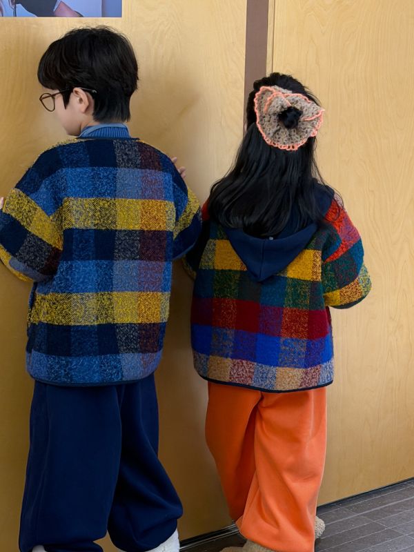 05120204｜KUMAI秋冬〃D204彩色方格夾棉毛呢外套｜100-160 童裝外套, 兒童鋪棉外套, 童裝格紋外套, 彩色格子童裝, 兒童夾棉外套, 冬季童裝, 男女童外套, 兒童保暖外套, 秋冬童裝, 童裝外套推薦