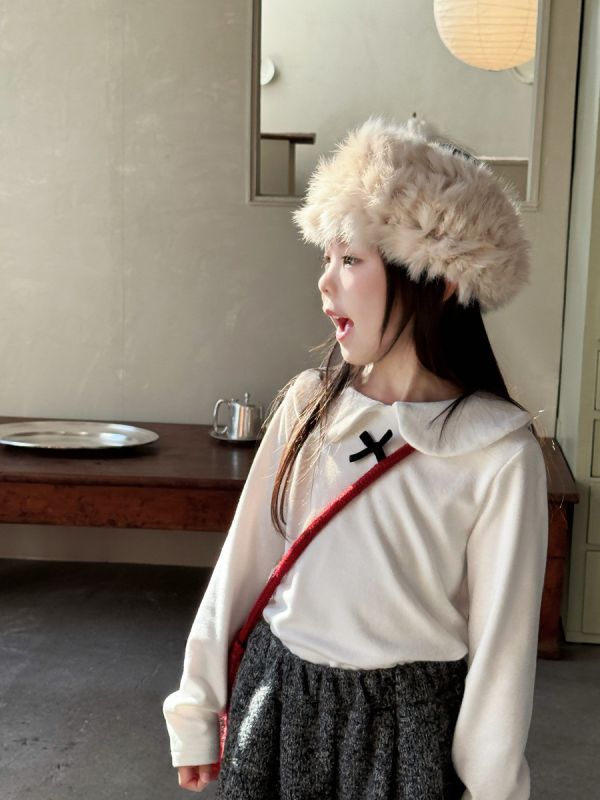 05120303｜小瑜家秋冬〃兩色奧絨學院風娃娃領上衣｜90-150 童裝上衣, 女童長袖, 半高領上衣, 刷毛上衣, 保暖內搭, 冬季童裝, 小童上衣, 韓系童裝, 氣質蝴蝶結, 90-150童裝