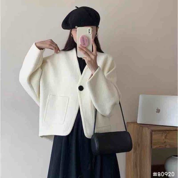 05120709｜秋冬〃80920學院風厚磅單釦針織外套｜F 針織外套, 短版開衫, V領外套, 日系開衫, 氣質穿搭, 顯瘦外套, 女生外搭, 休閒上衣
