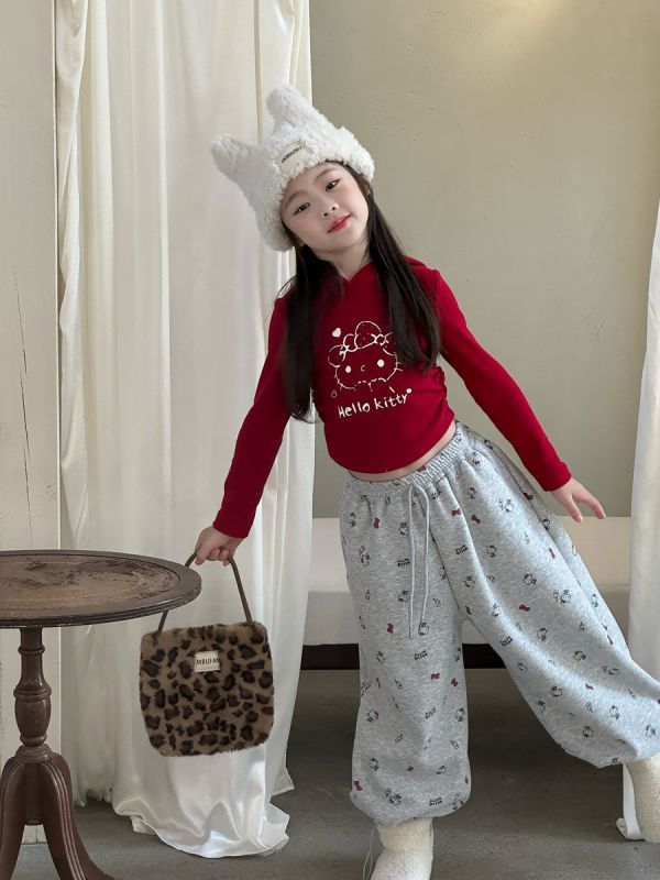 05120501｜小瑜家秋冬〃滿印卡通加絨運動褲｜90-150 女童長褲, KT童裝, 加絨童褲, 刷毛長褲, 印花童褲, 束口褲, 鬆緊腰童褲, 秋冬童裝, 保暖童褲, 休閒童裝