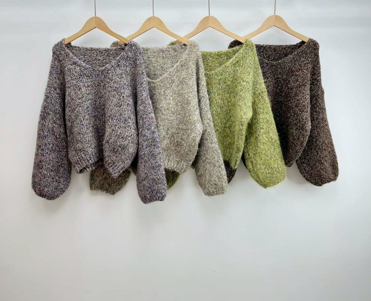 05112806｜秋冬〃213寬鬆微短版混色紗V領毛衣｜F V領毛衣、雜紋毛衣、針織上衣、短版毛衣、慵懶風、秋冬上衣、女生毛衣、213款