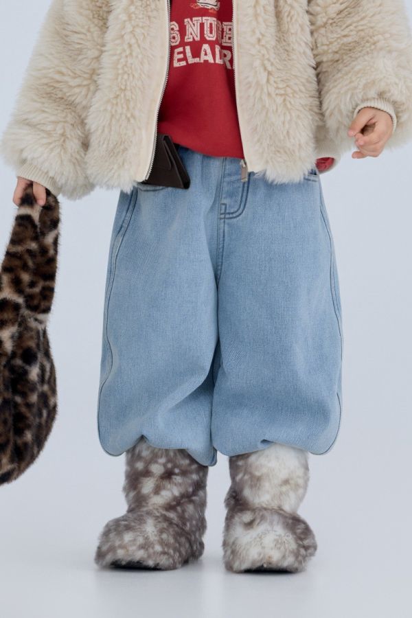 05110509┃右右秋冬〃25758淺藍加絨牛仔褲┃90-150 加絨牛仔褲、童裝牛仔褲、兒童寬褲、保暖長褲、厚款牛仔褲、韓版童裝、冬季童裝、內刷毛牛仔褲、中性牛仔褲、中大童褲