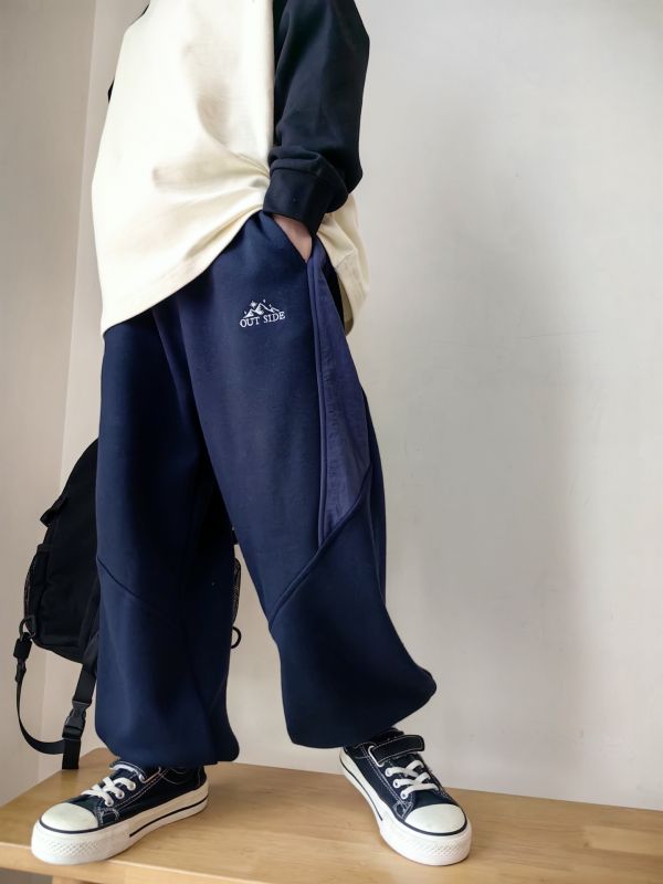 05112705｜CF冬〃CK116小山標拼接加絨運動褲｜120-175 不倒絨、拼接衛褲、加絨長褲、保暖褲、冬季運動褲、兒童衛褲、寬鬆褲