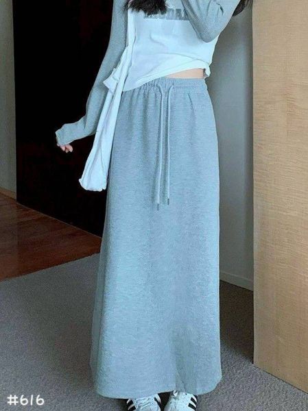 05110608┃秋冬〃616質感厚磅棉後開衩長裙 棉質長裙、鬆緊腰長裙、抽繩長裙、休閒長裙、厚棉裙、中長裙、直筒裙、秋冬裙、韓版長裙、百搭裙子