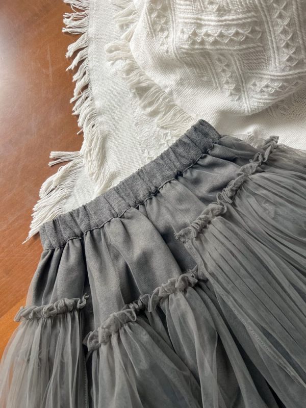 05111611｜小艾家秋冬〃H010灰色中長款網紗裙｜90-170 女童紗裙、公主裙、網紗長裙、多層紗裙、冬季紗裙、加厚保暖裙子、女童長裙、蓬蓬裙、兒童公主裙、灰色紗裙、90–170cm 裙子、女童氣質裙