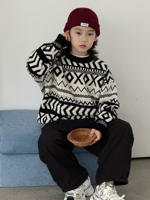 05111109┃TM家秋冬〃8956拼色波浪紋針織毛衣┃120-170 菱格毛衣, 童裝毛衣, 韓系針織衫, 大陸製童裝, 秋冬毛衣, 圓領針織衫, 保暖上衣, 男童女童毛衣, 韓系童裝, 厚毛衣, 寬鬆針織衣, 幾何毛衣, 韓風長袖上衣, 秋冬童裝新品, 溫暖針織毛衣**