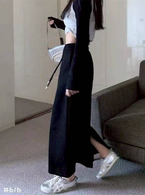 05110608┃秋冬〃616質感厚磅棉後開衩長裙 棉質長裙、鬆緊腰長裙、抽繩長裙、休閒長裙、厚棉裙、中長裙、直筒裙、秋冬裙、韓版長裙、百搭裙子