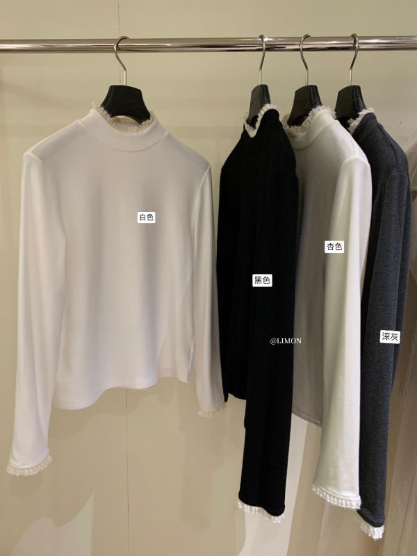 05112203｜LEMON〃9381蕾絲邊加絨高領打底衫｜F 加絨打底衫, 加厚打底, 蕾絲上衣, 氣質內搭, 保暖內搭, 秋冬上衣, 高領打底, 女裝內搭, 四色打底衫, 韓系打底衫, 百搭內搭, 氛圍感穿搭