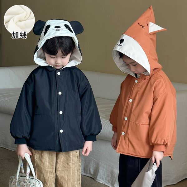 05111605┃兄妹家秋冬〃250669熊貓狐狸加絨外套┃80-150┃251125結單 兒童外套、加絨外套、冬季保暖外套、兒童連帽外套、熊熊外套、企鵝外套、可愛外套、兒童厚外套、男女童外套、卡通外套、兒童上衣、保暖刷毛、嬰幼童外套