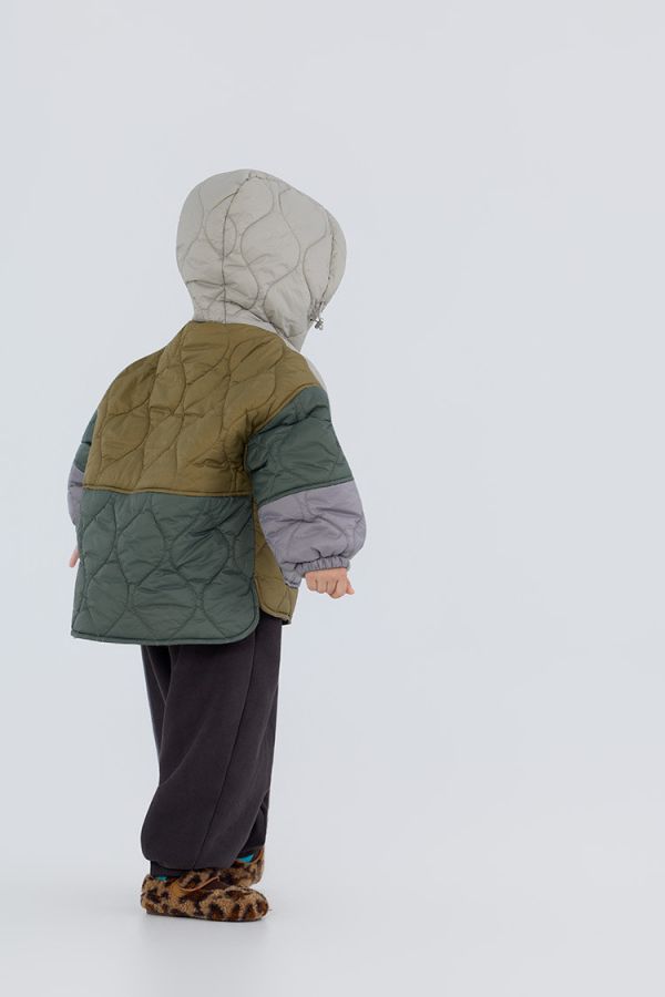 05110508┃右右秋冬〃25815撞色加絨夾棉連帽外套┃90-150 兒童外套、羊羔絨外套、鋪棉外套、韓版童裝、冬季童裝、連帽外套、拼接外套、保暖外套、厚外套、中長版童外套