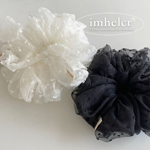 05110404┃秋冬〃兩色黑白網紗髮圈 大腸髮圈, 網紗髮圈, 波點髮圈, 韓系髮圈, 甜美髮飾, 氣質髮圈, 黑白髮圈, 公主風, 小香風, 髮飾配件