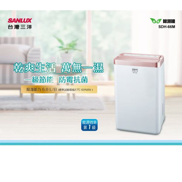 【SANLUX 台灣三洋】 6L 1級能效甲殼素抗菌濾網除濕機 