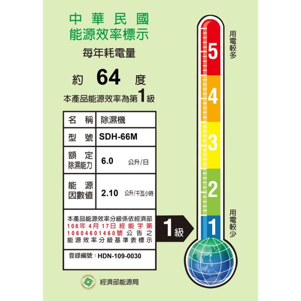 【SANLUX 台灣三洋】 6L 1級能效甲殼素抗菌濾網除濕機 